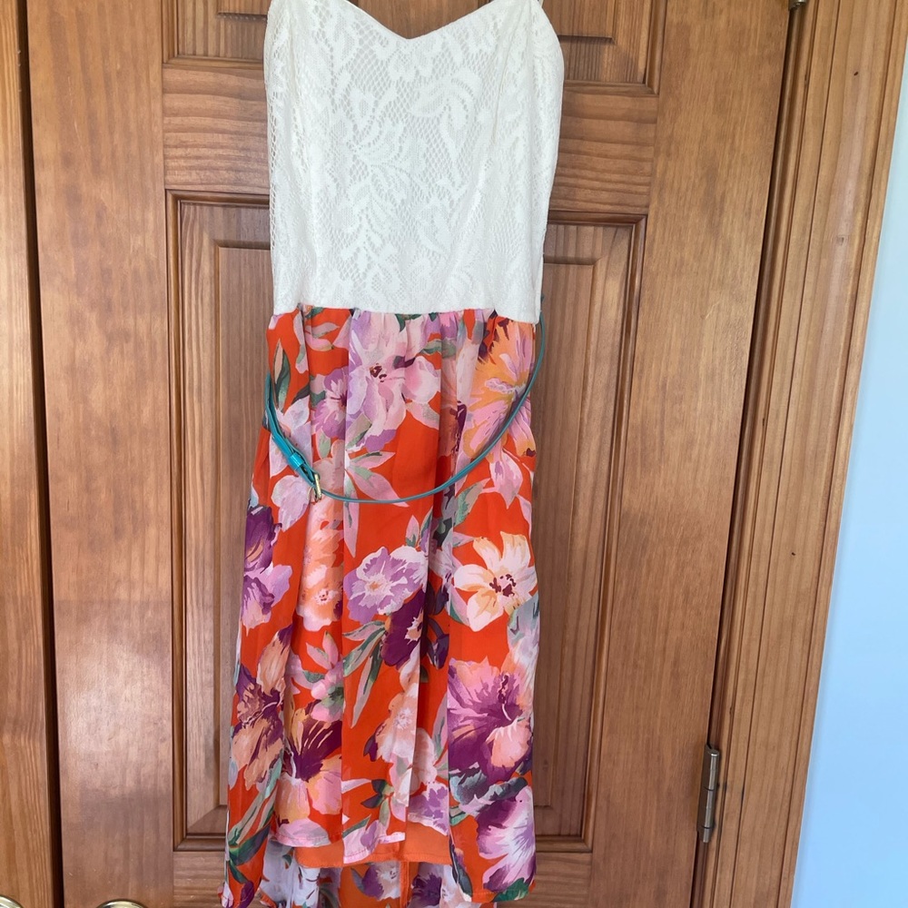 Strapless High Low Floral Dress